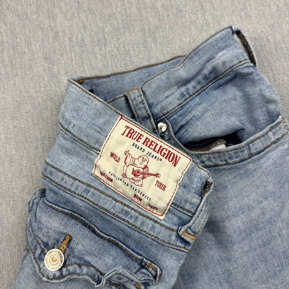 True Religion Jeans Mens 34 Blue Ricky Relaxed Straight Flap Pocket Light Wash
